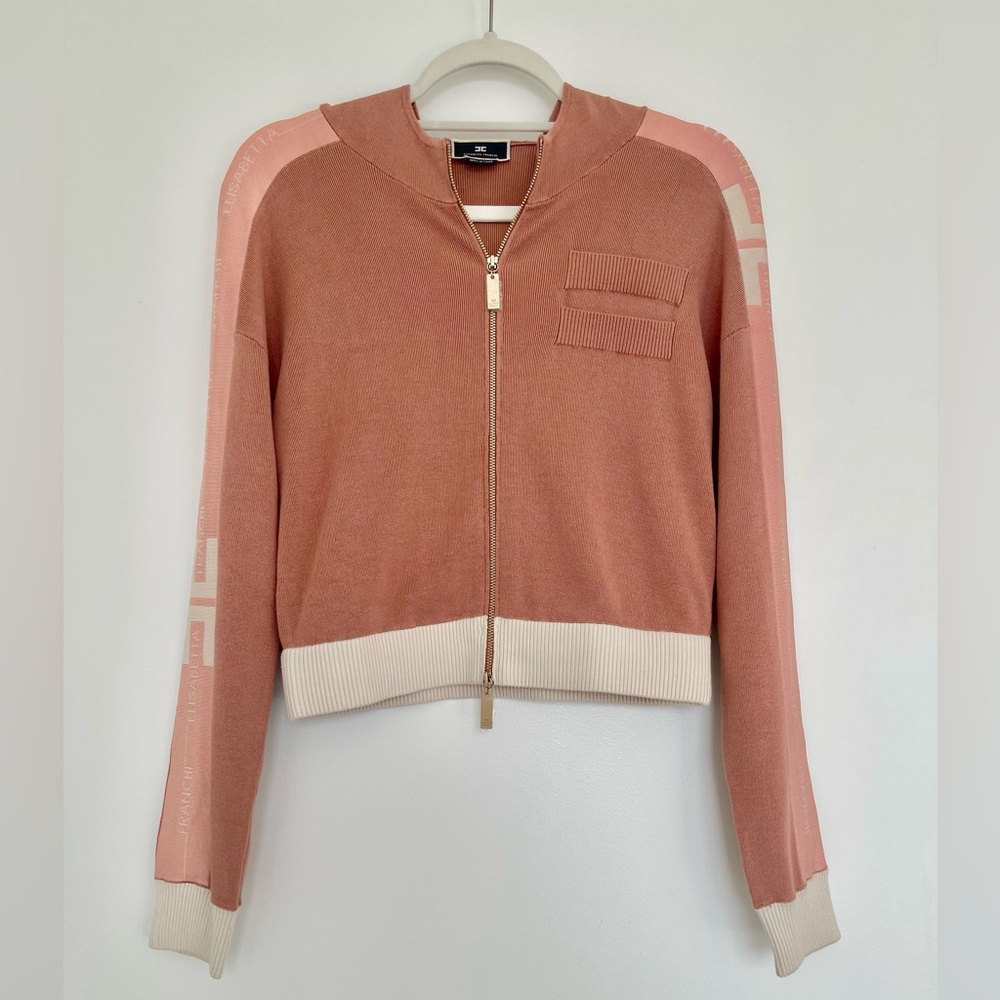Elisabetta Franchi Short Cardigan With Logoed Bands in Orange